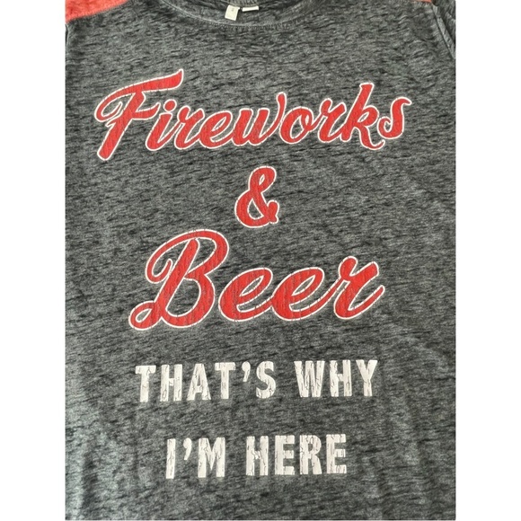 “Fireworks & Beer” Charcoal Gray/Red/White Burnout Style Tee Sz - 18/20W - Picture 4 of 13